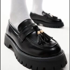 Black Tassel Loafers platform  for Women